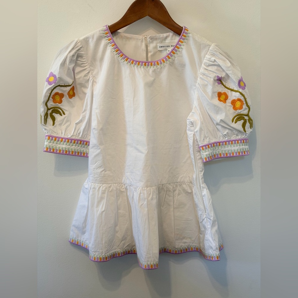 English Factory White Floral Embroidered Kids Top Sz XS